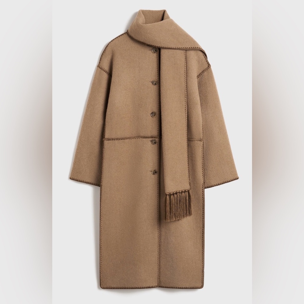Toteme Embroidered Scarf Coat, 34, Camel